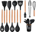 12-Piece Silicone Kitchen Utensil Set — Wooden Handles with Holder