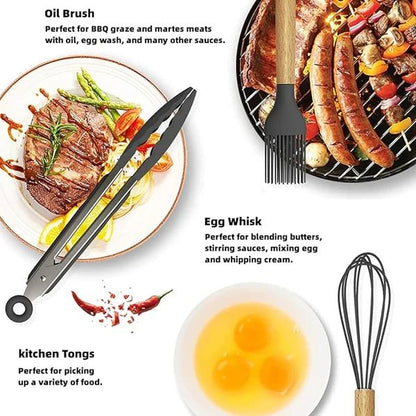 Heat resistant silicone utensils near a hot pan