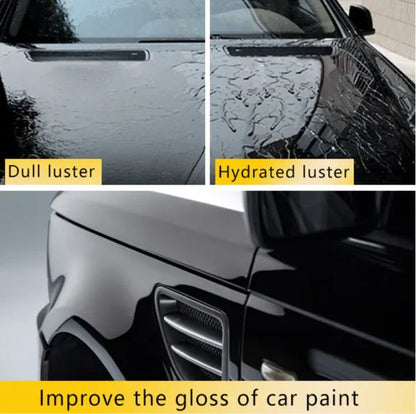 Water repelling off a waxed car panel