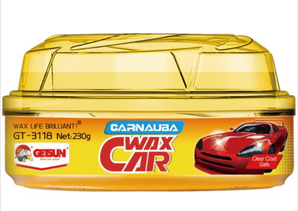 Car polish wax shown with its applicator