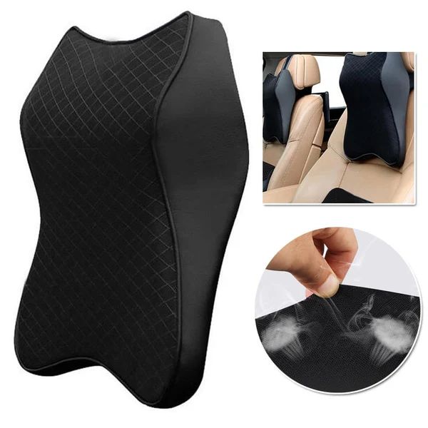Car headrest cushion shown with dimensions