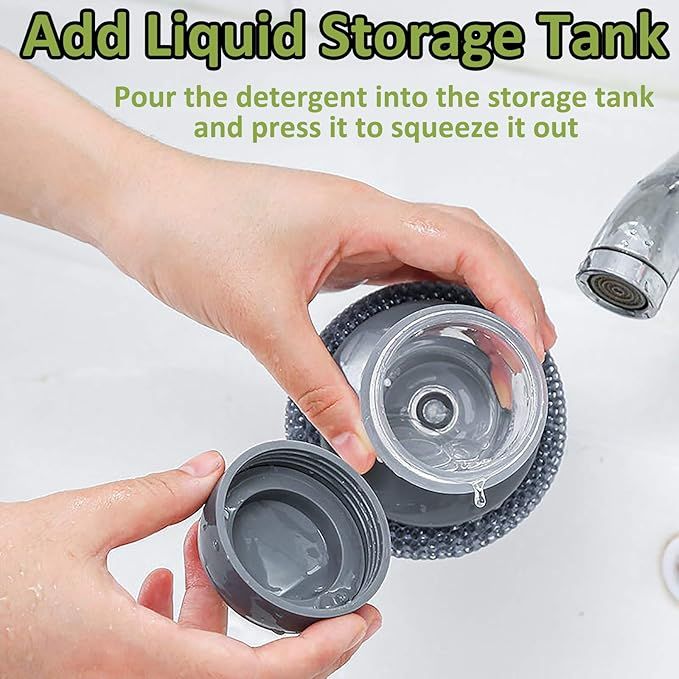Soap dispensing dish brush in use