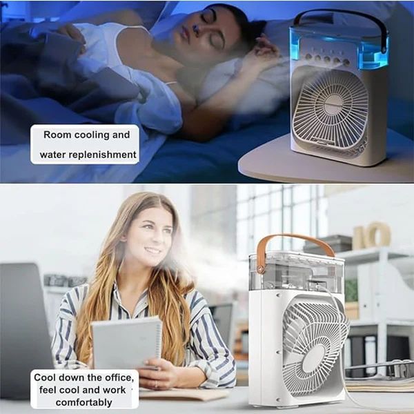 Portable misting fan used outdoors