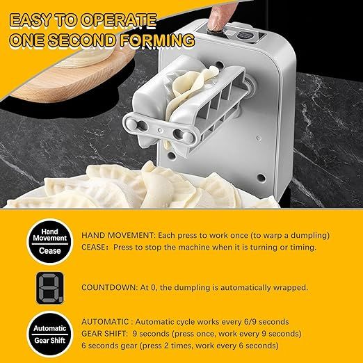 Electric dumpling machine shown with dimensions