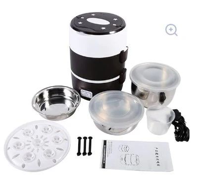 Electric lunch box shown with dimensions