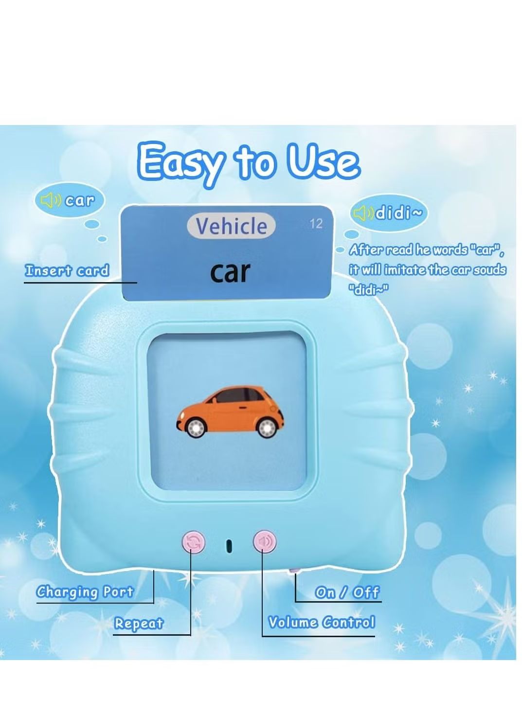 Child using screen-free talking flash cards