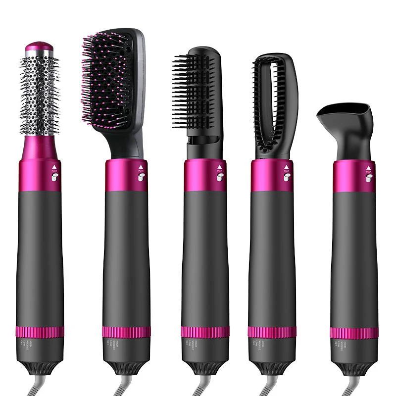 Five interchangeable styling brush attachments
