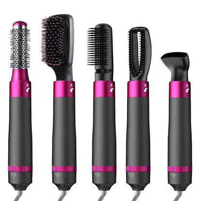 Five interchangeable styling brush attachments