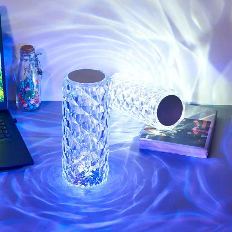 Crystal lamp on a bedside table at night
