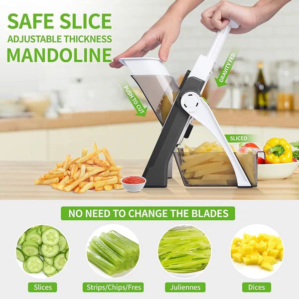 Adjustable mandoline slicer with thickness dial