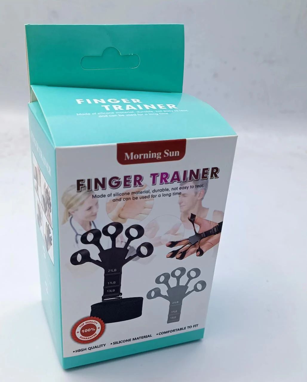 Finger grip trainer shown with dimensions