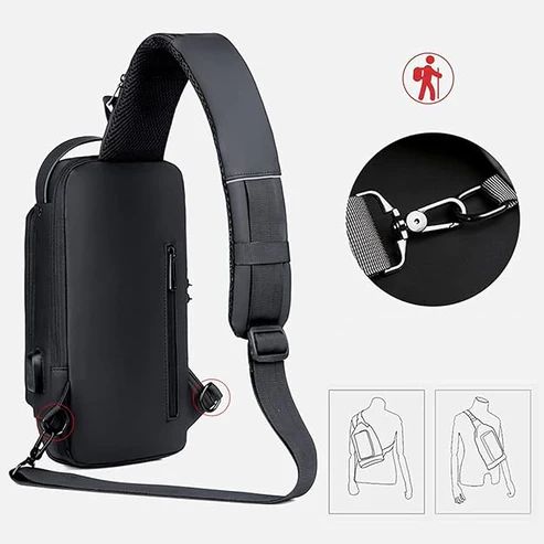 External USB charging port on the sling bag