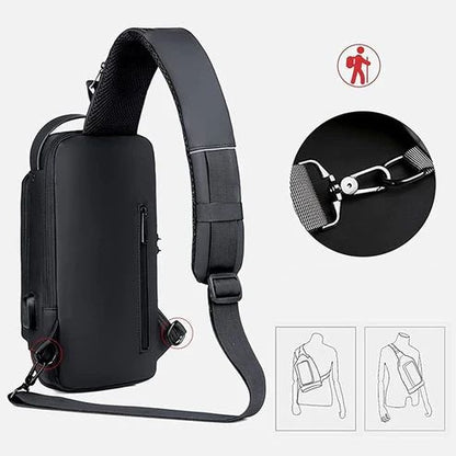 External USB charging port on the sling bag