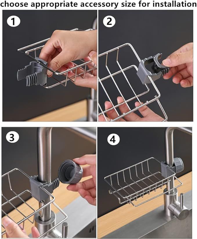 Stainless steel sink caddy on a faucet