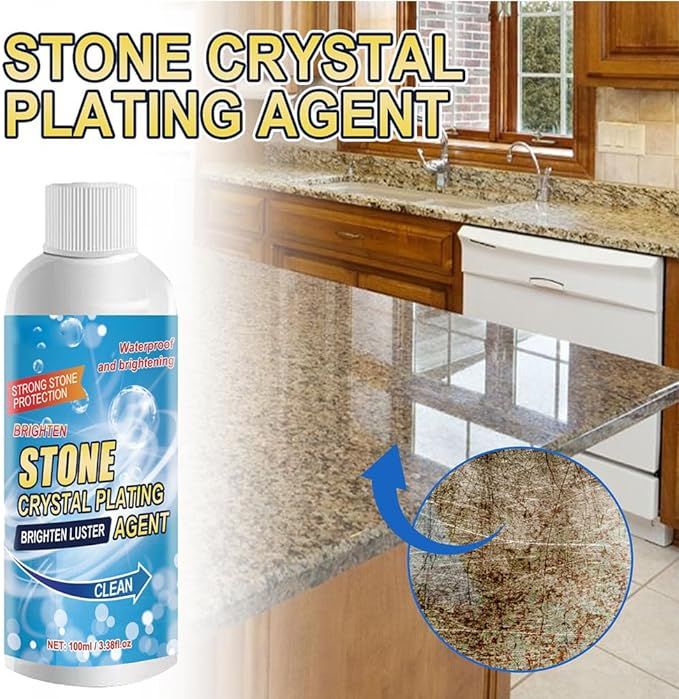 Rust and grease stains being lifted from stone