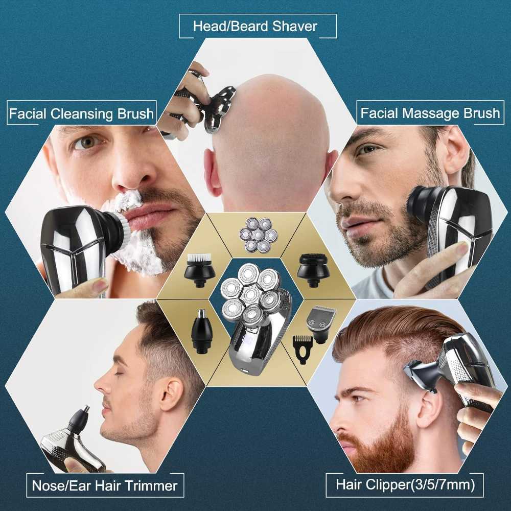 Seven floating shaver heads covering a wider area